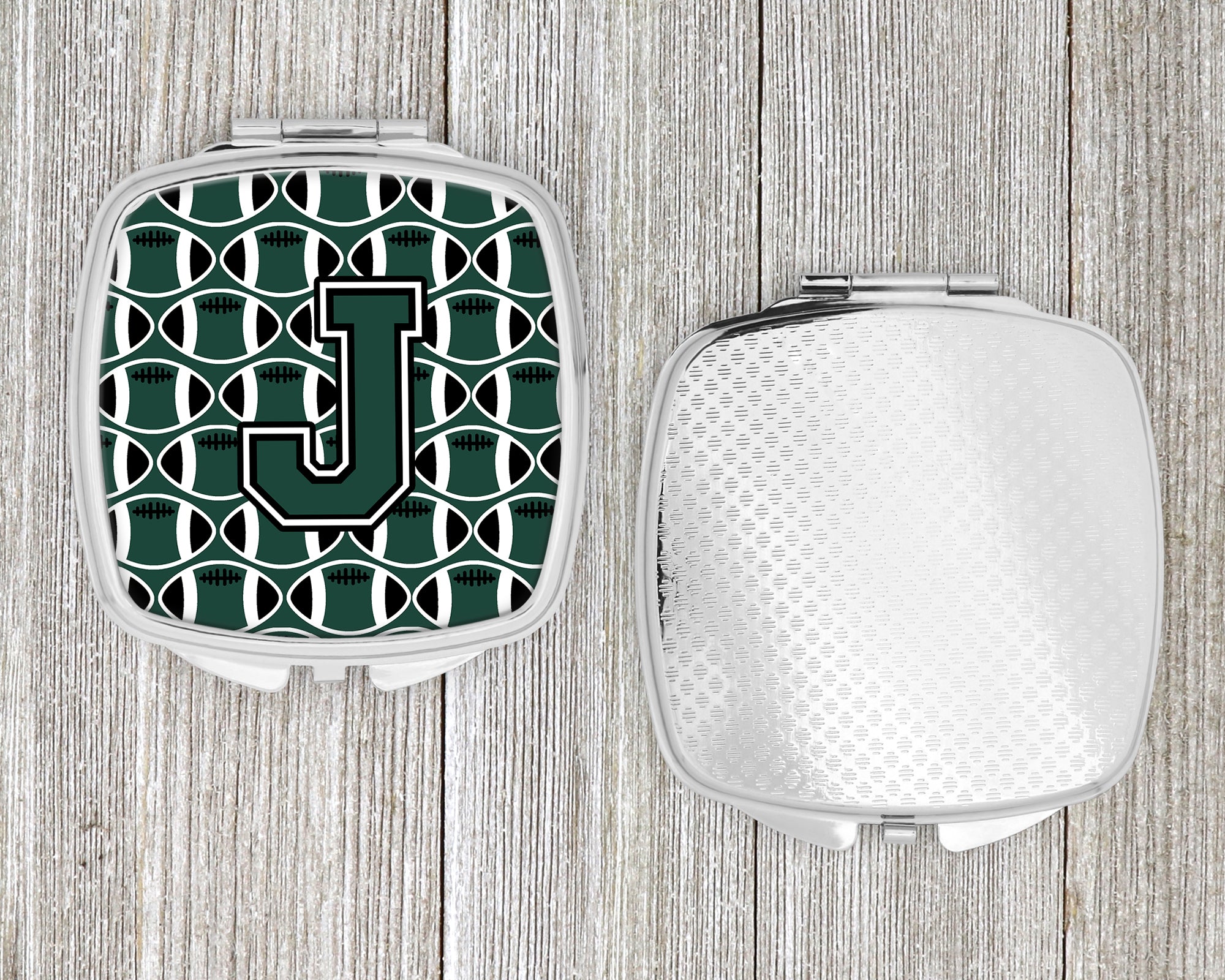 Letter J Football Green and White Compact Mirror CJ1071-JSCM