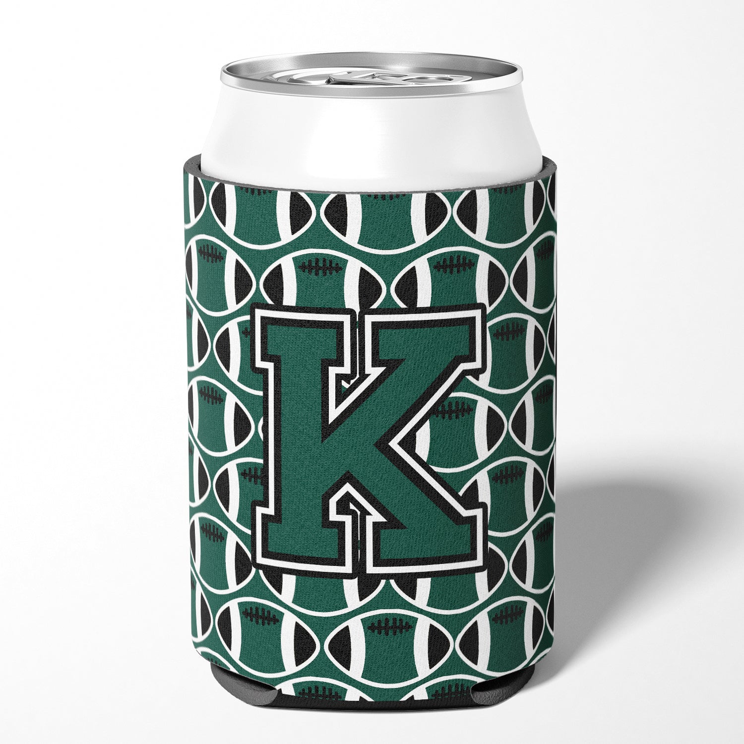 Letter K Football Green and White Can or Bottle Hugger CJ1071-KCC.