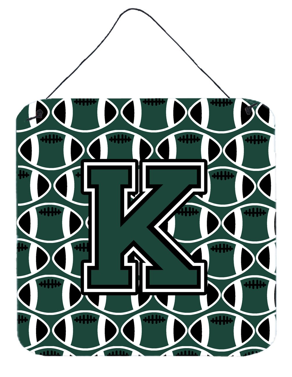 Letter K Football Green and White Wall or Door Hanging Prints CJ1071-KDS66 by Caroline&#39;s Treasures