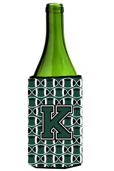 Letter K Football Green and White Wine Bottle Beverage Insulator Hugger CJ1071-KLITERK by Caroline&#39;s Treasures