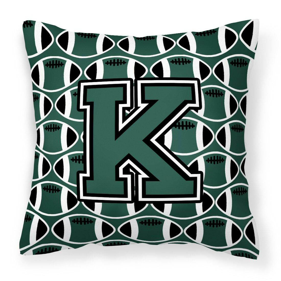Letter K Football Green and White Fabric Decorative Pillow CJ1071-KPW1414 by Caroline&#39;s Treasures