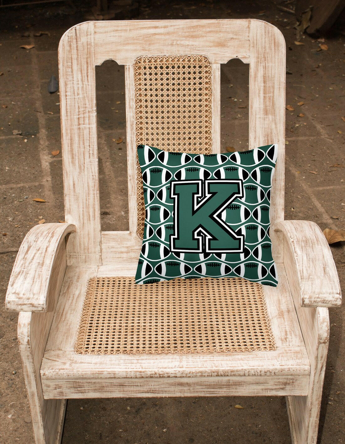 Letter K Football Green and White Fabric Decorative Pillow CJ1071-KPW1414 by Caroline's Treasures