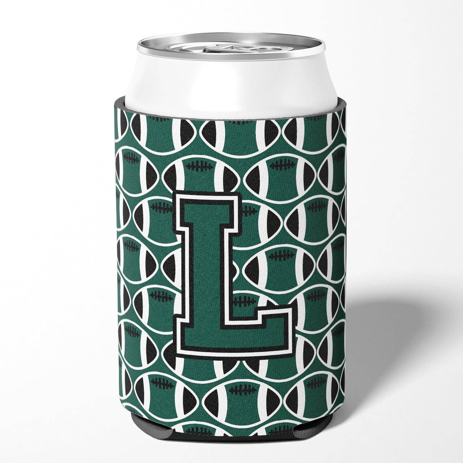 Letter L Football Green and White Can or Bottle Hugger CJ1071-LCC.