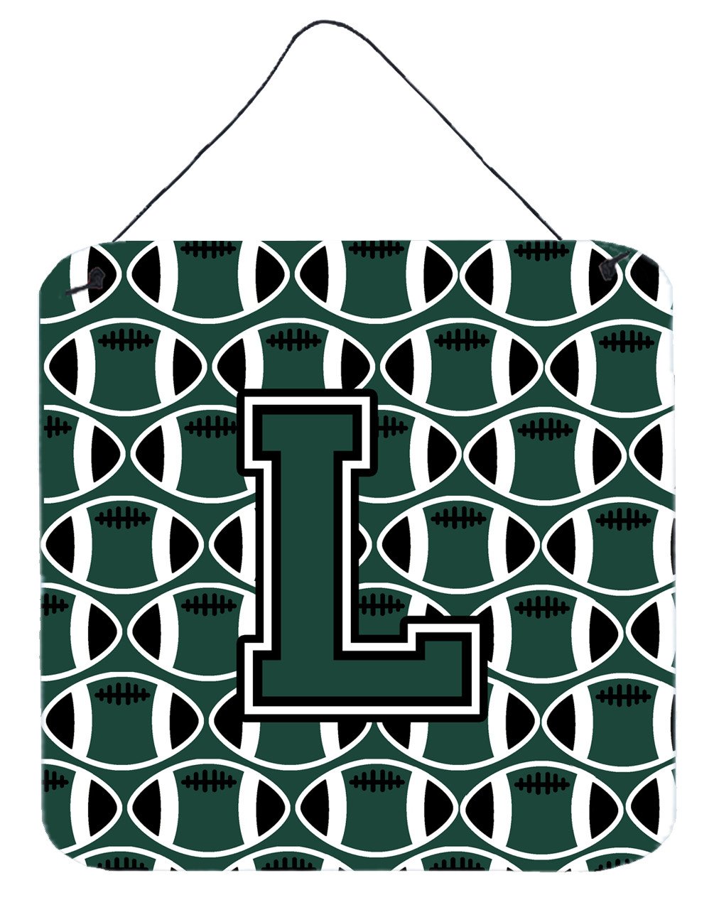 Letter L Football Green and White Wall or Door Hanging Prints CJ1071-LDS66 by Caroline&#39;s Treasures