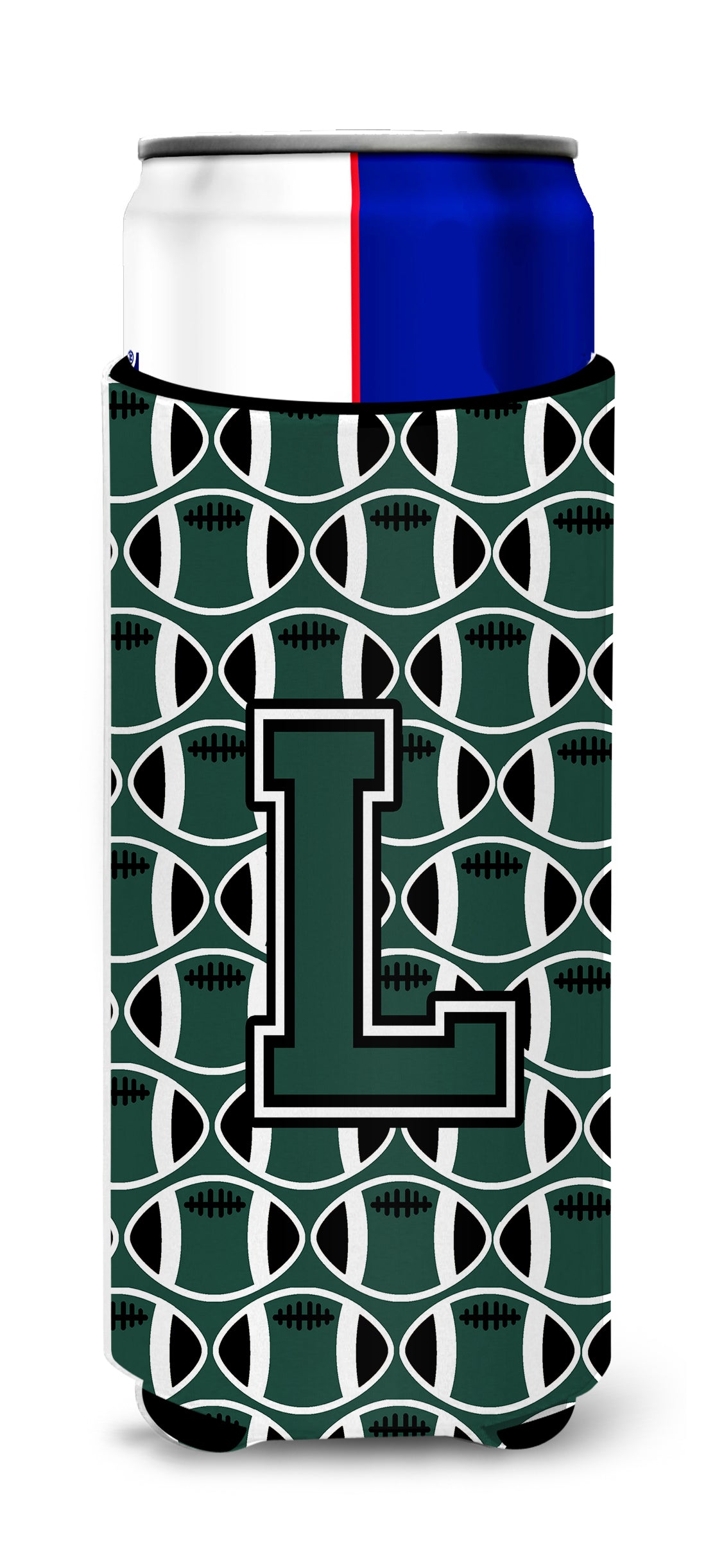 Letter L Football Green and White Ultra Beverage Insulators for slim cans CJ1071-LMUK.