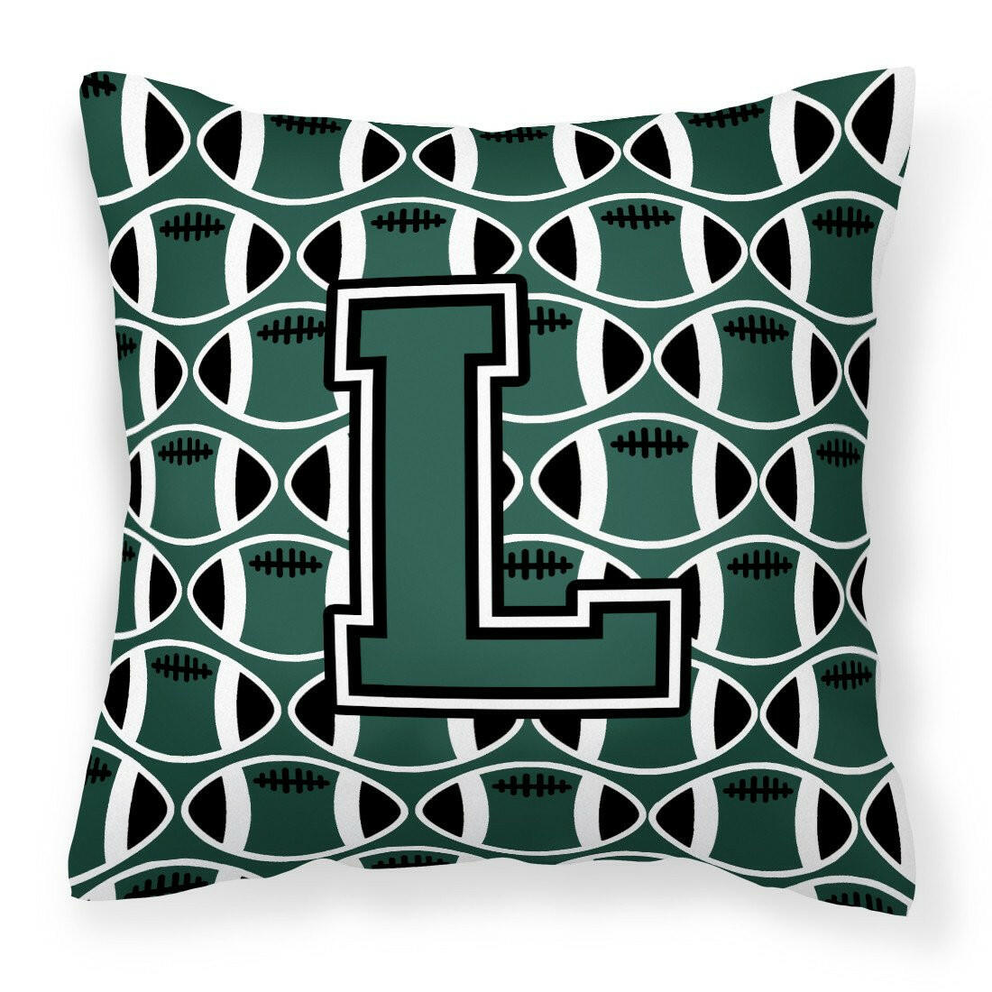 Letter L Football Green and White Fabric Decorative Pillow CJ1071-LPW1414 by Caroline&#39;s Treasures