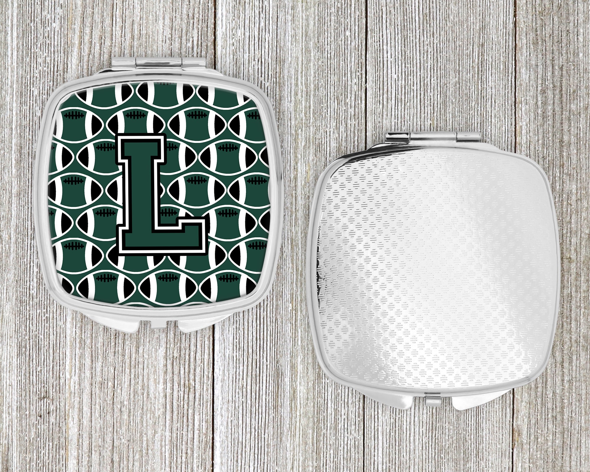 Letter L Football Green and White Compact Mirror CJ1071-LSCM