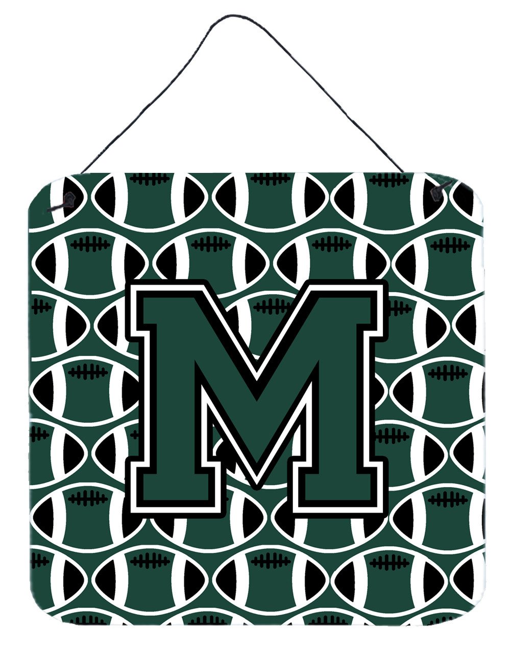Letter M Football Green and White Wall or Door Hanging Prints CJ1071-MDS66 by Caroline&#39;s Treasures