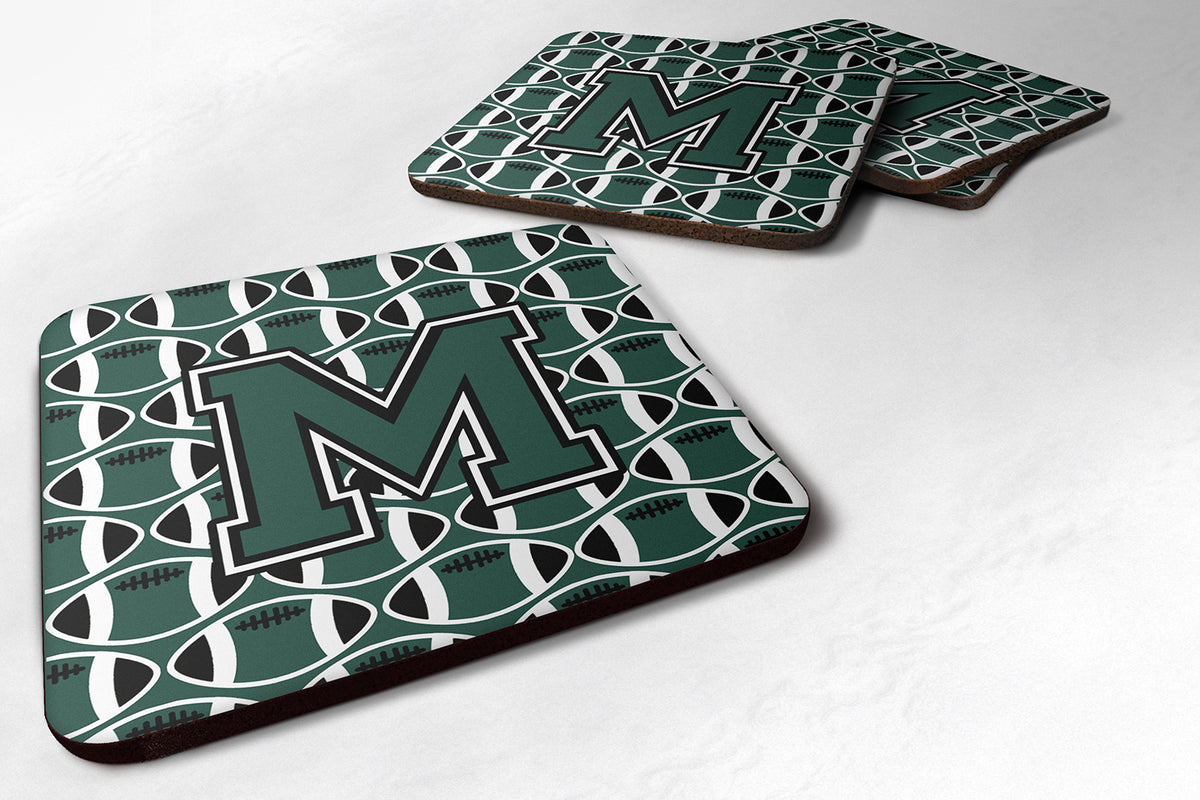 Letter M Football Green and White Foam Coaster Set of 4 CJ1071-MFC - the-store.com