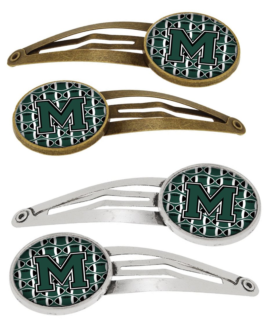 Letter M Football Green and White Set of 4 Barrettes Hair Clips CJ1071-MHCS4 by Caroline&#39;s Treasures