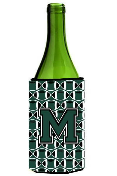 Letter M Football Green and White Wine Bottle Beverage Insulator Hugger CJ1071-MLITERK by Caroline&#39;s Treasures