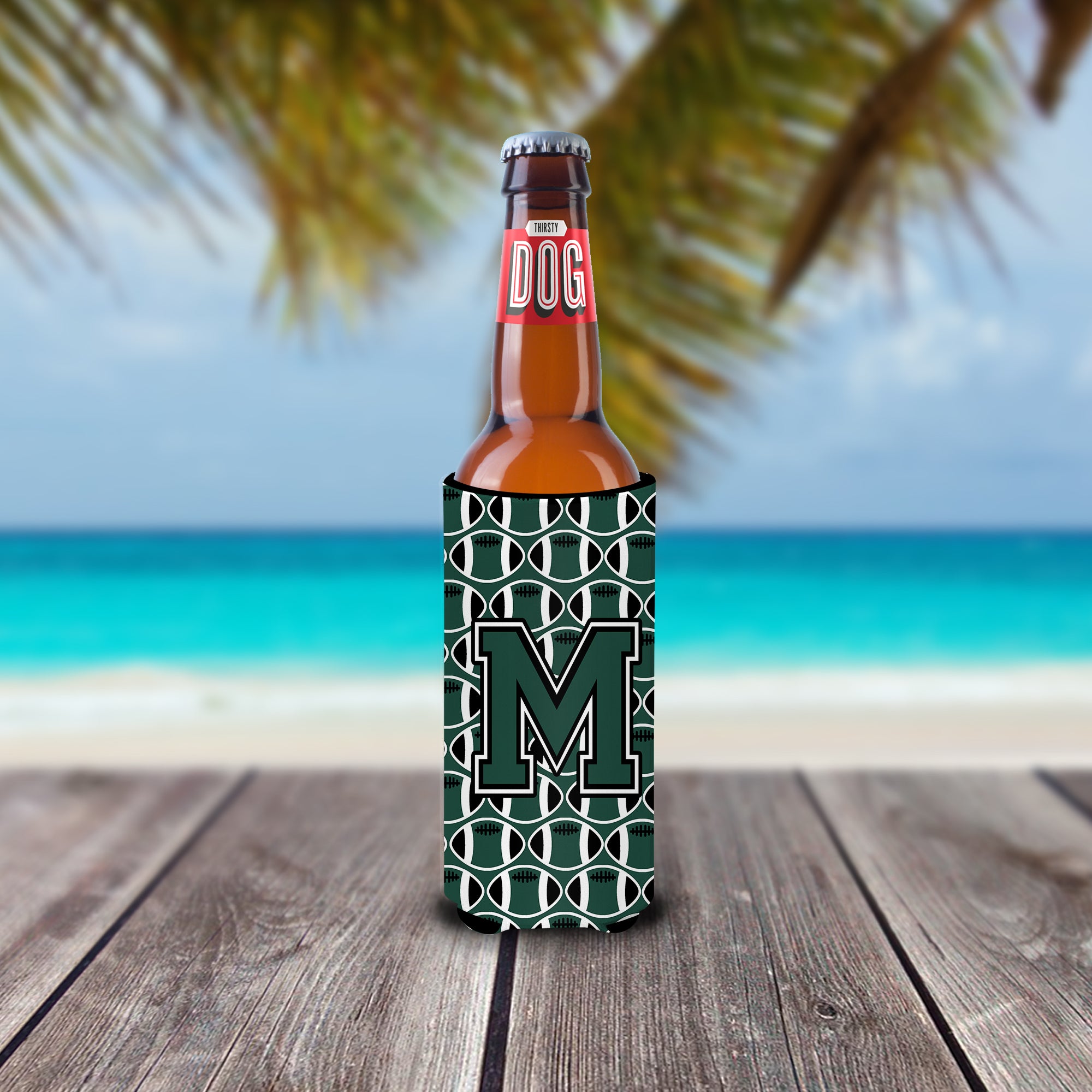Letter M Football Green and White Ultra Beverage Insulators for slim cans CJ1071-MMUK.