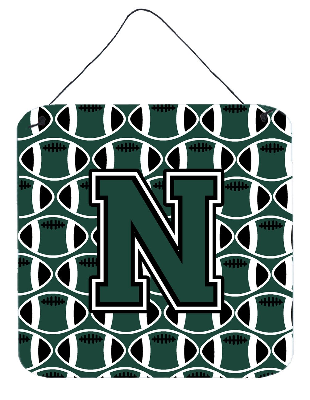 Letter N Football Green and White Wall or Door Hanging Prints CJ1071-NDS66 by Caroline&#39;s Treasures