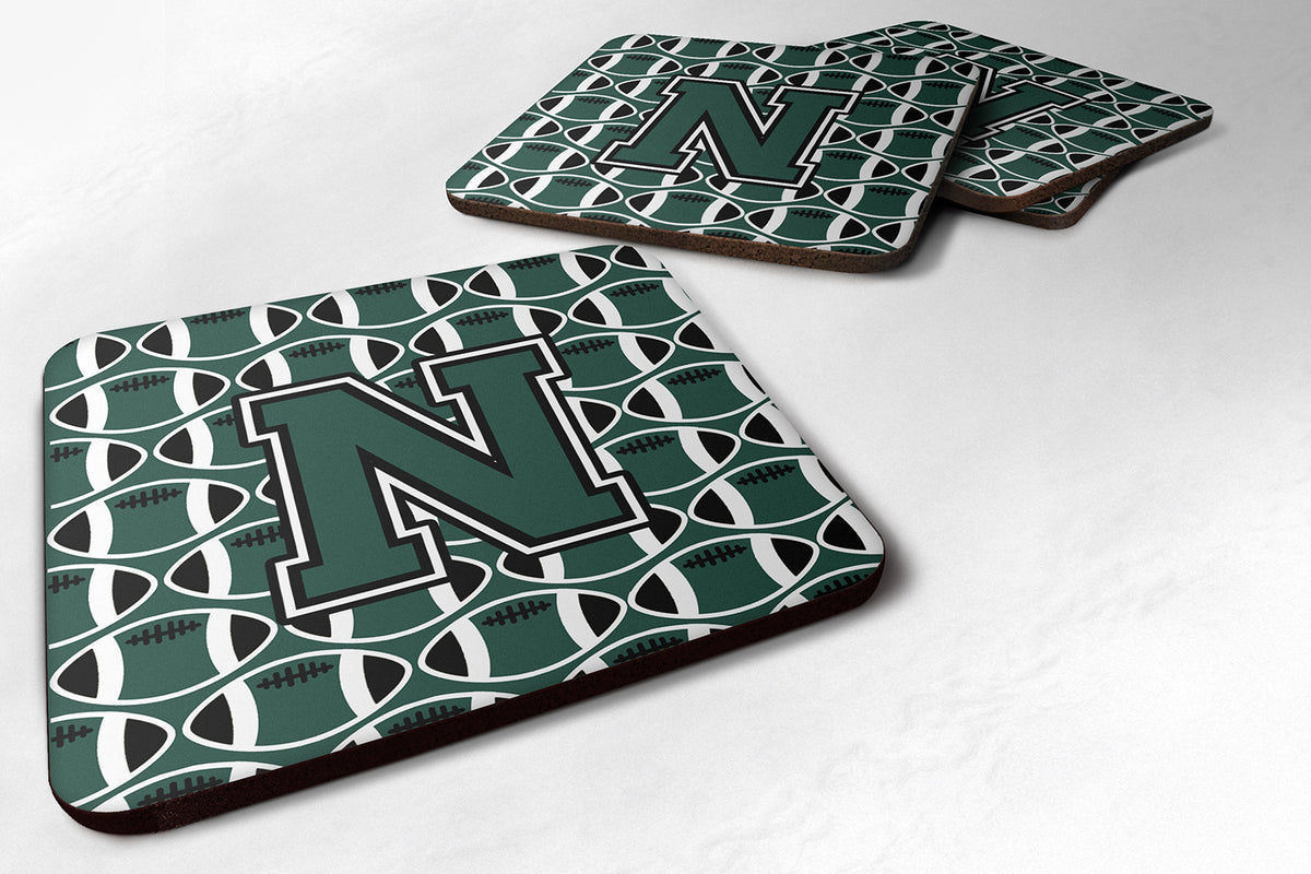 Letter N Football Green and White Foam Coaster Set of 4 CJ1071-NFC - the-store.com