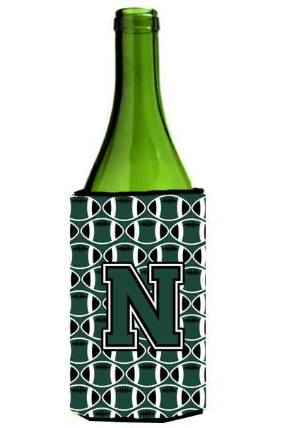 Letter N Football Green and White Wine Bottle Beverage Insulator Hugger CJ1071-NLITERK by Caroline&#39;s Treasures