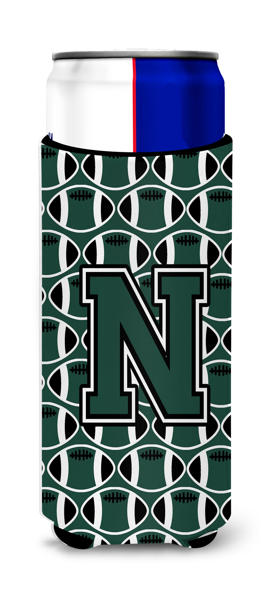 Letter N Football Green and White Ultra Beverage Insulators for slim cans CJ1071-NMUK.