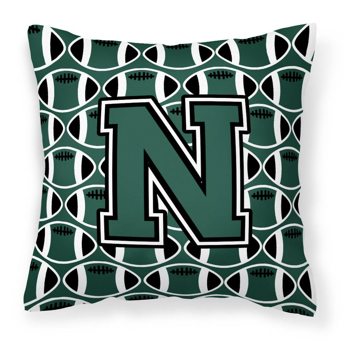 Letter N Football Green and White Fabric Decorative Pillow CJ1071-NPW1414 by Caroline&#39;s Treasures