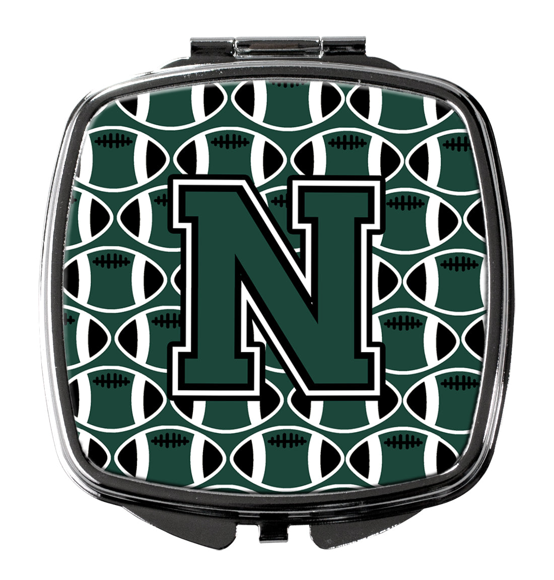 Letter N Football Green and White Compact Mirror CJ1071-NSCM