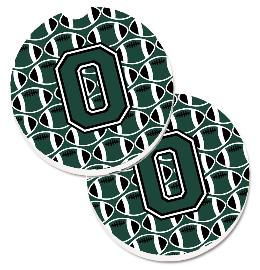 Letter O Football Green and White Set of 2 Cup Holder Car Coasters CJ1071-OCARC by Caroline&#39;s Treasures
