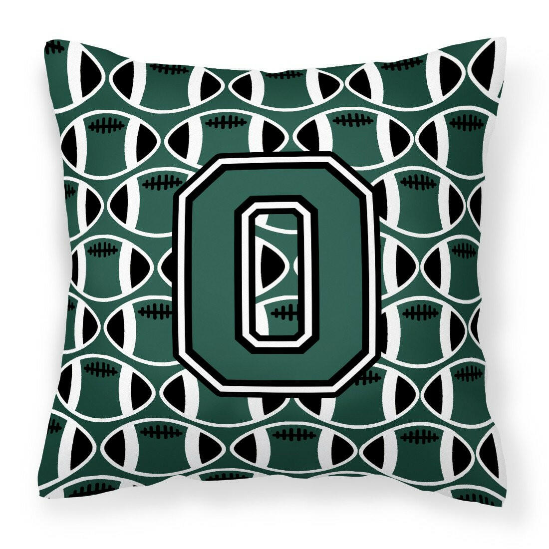Letter O Football Green and White Fabric Decorative Pillow CJ1071-OPW1414 by Caroline&#39;s Treasures