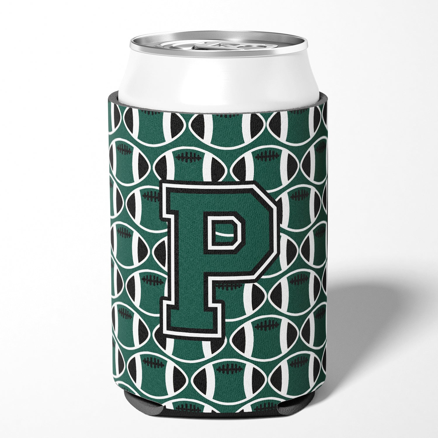 Letter P Football Green and White Can or Bottle Hugger CJ1071-PCC