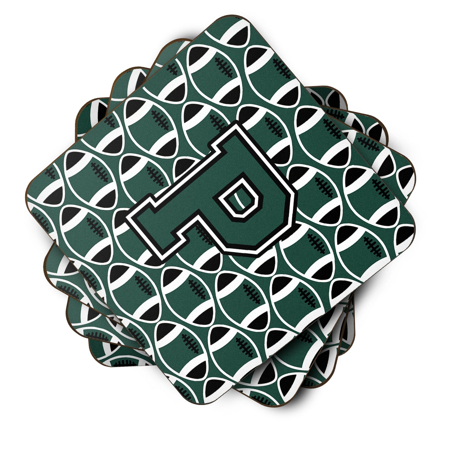 Letter P Football Green and White Foam Coaster Set of 4 CJ1071-PFC - the-store.com