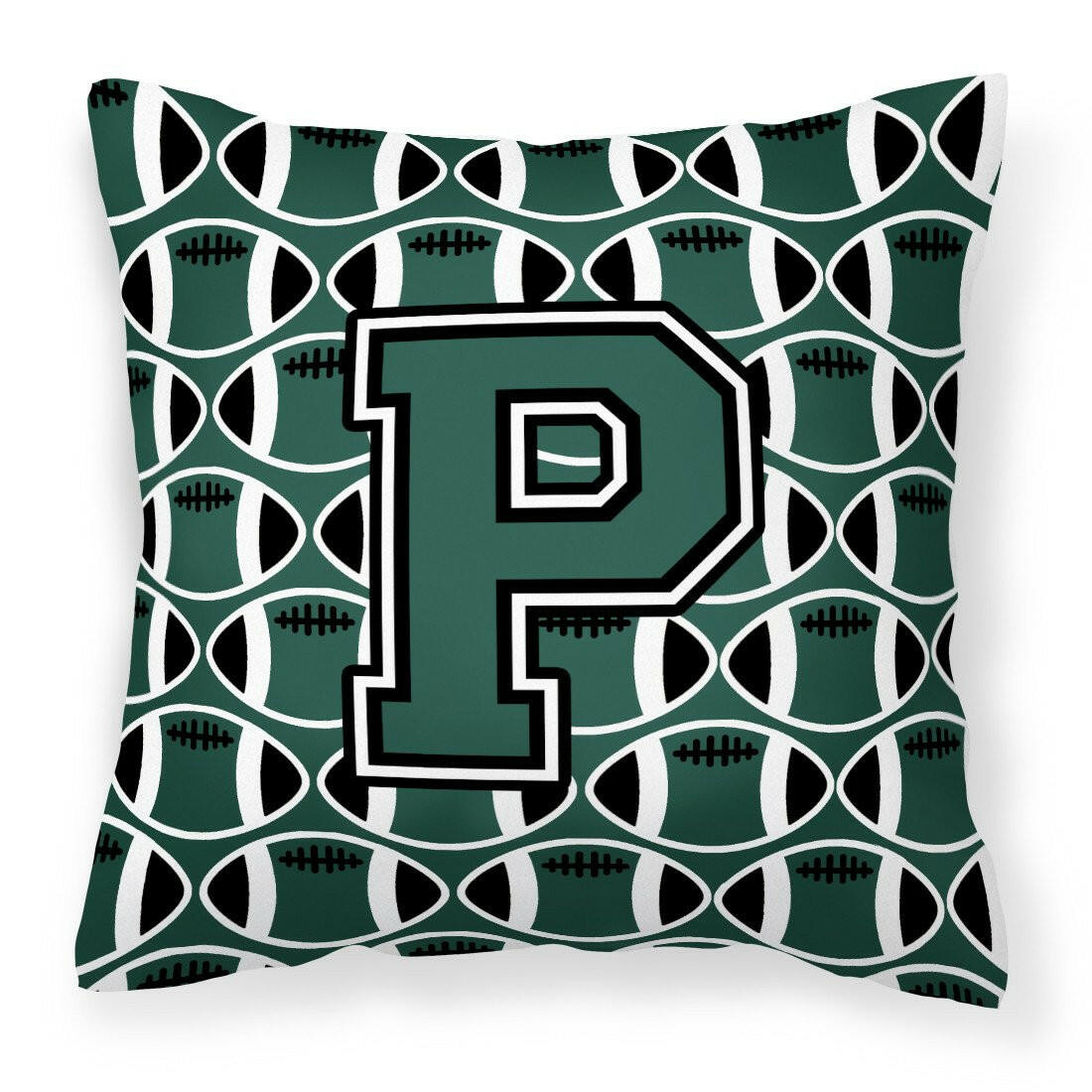 Letter P Football Green and White Fabric Decorative Pillow CJ1071-PPW1414 by Caroline&#39;s Treasures