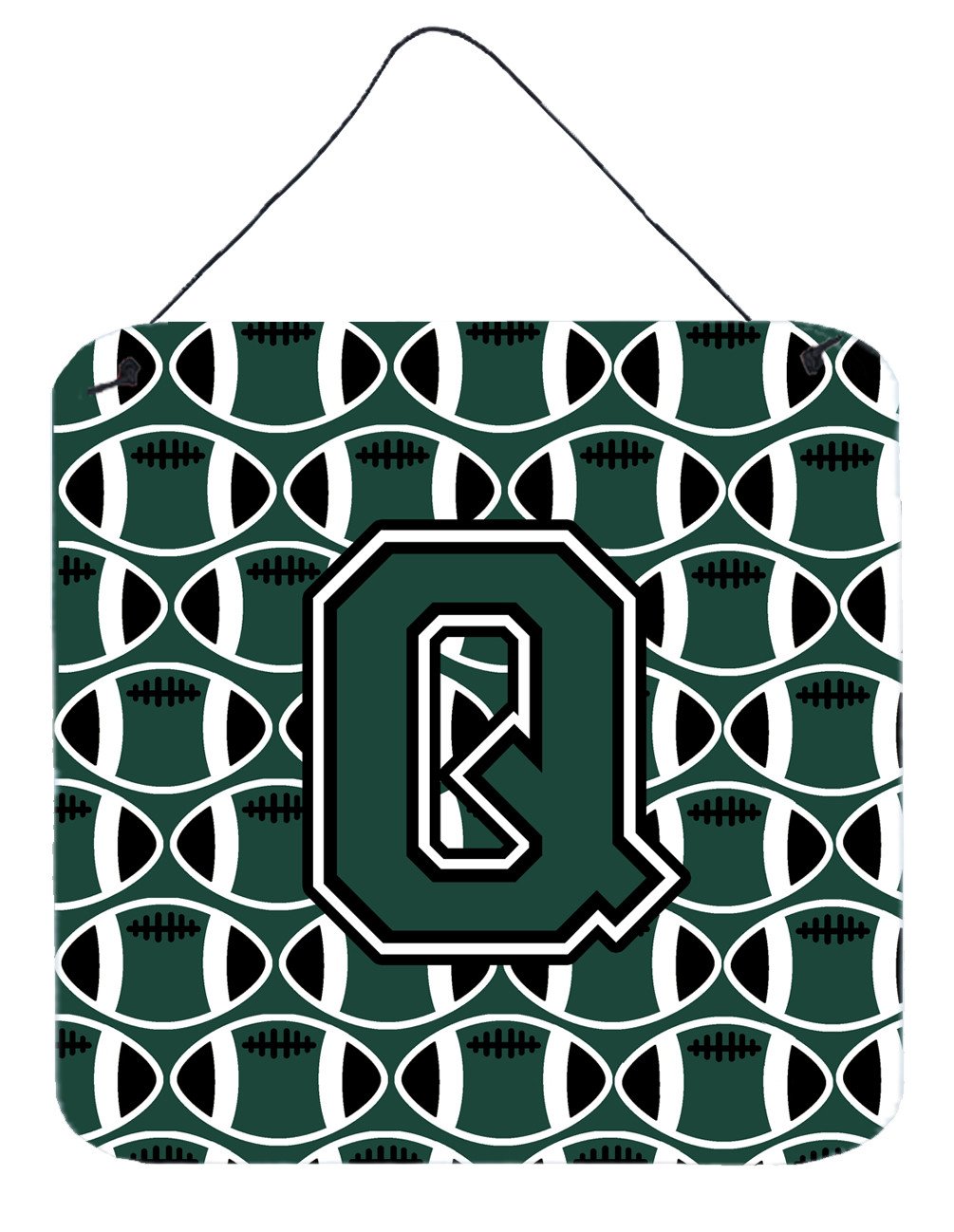Letter Q Football Green and White Wall or Door Hanging Prints CJ1071-QDS66 by Caroline&#39;s Treasures