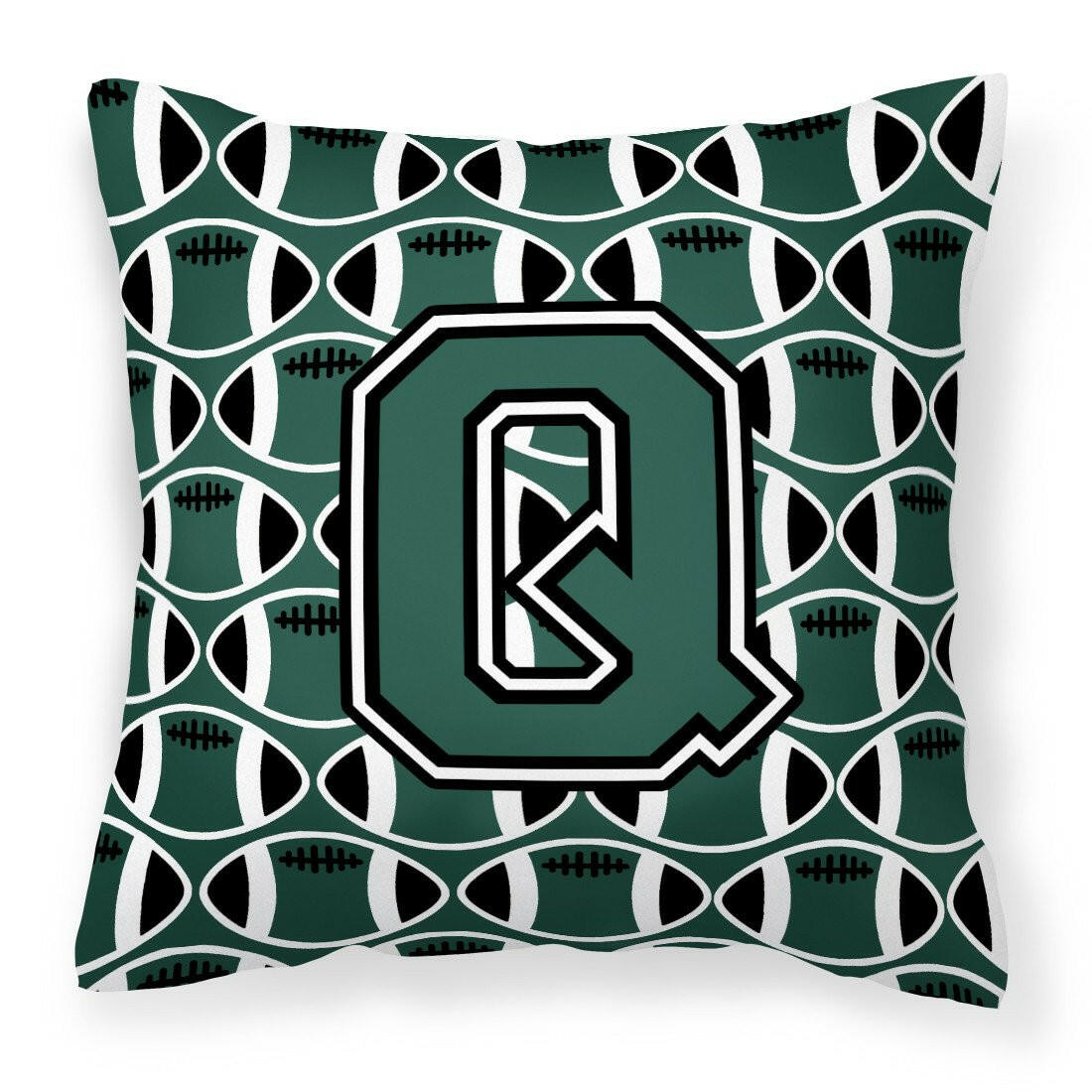 Letter Q Football Green and White Fabric Decorative Pillow CJ1071-QPW1414 by Caroline&#39;s Treasures