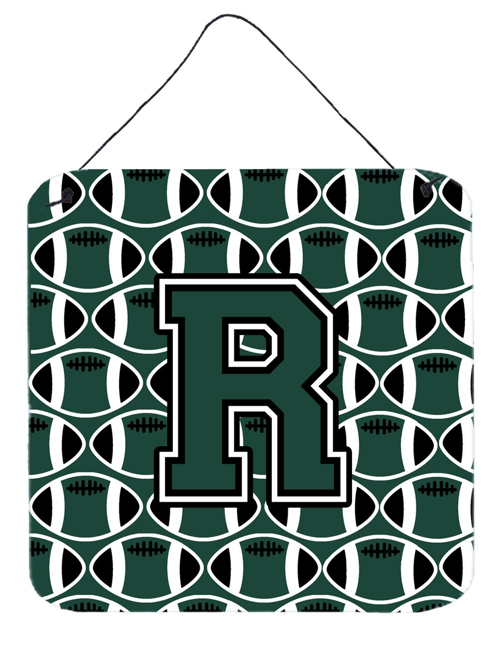 Letter R Football Green and White Wall or Door Hanging Prints CJ1071-RDS66 by Caroline's Treasures
