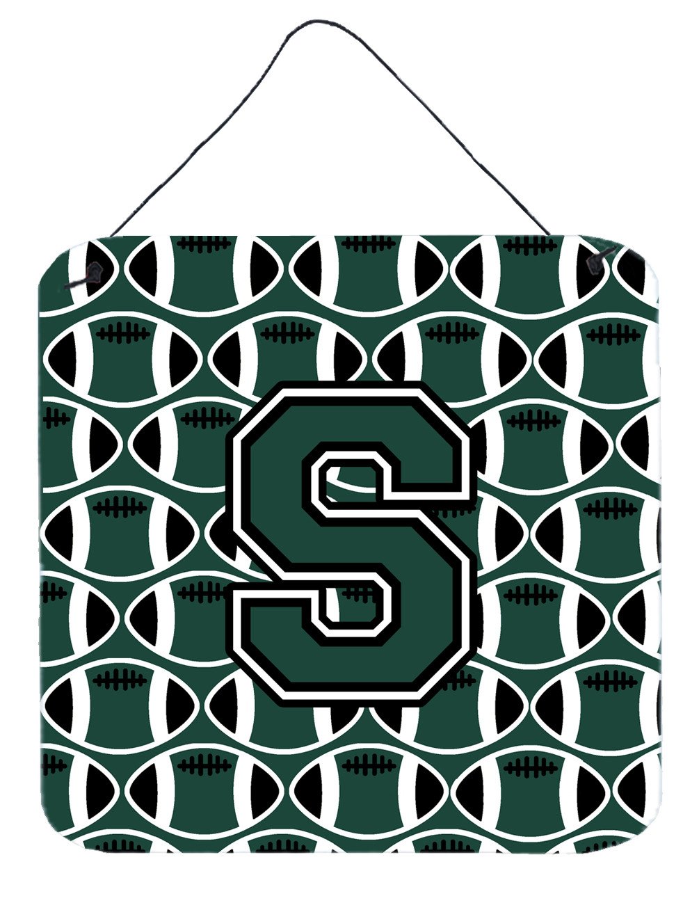 Letter S Football Green and White Wall or Door Hanging Prints CJ1071-SDS66 by Caroline&#39;s Treasures