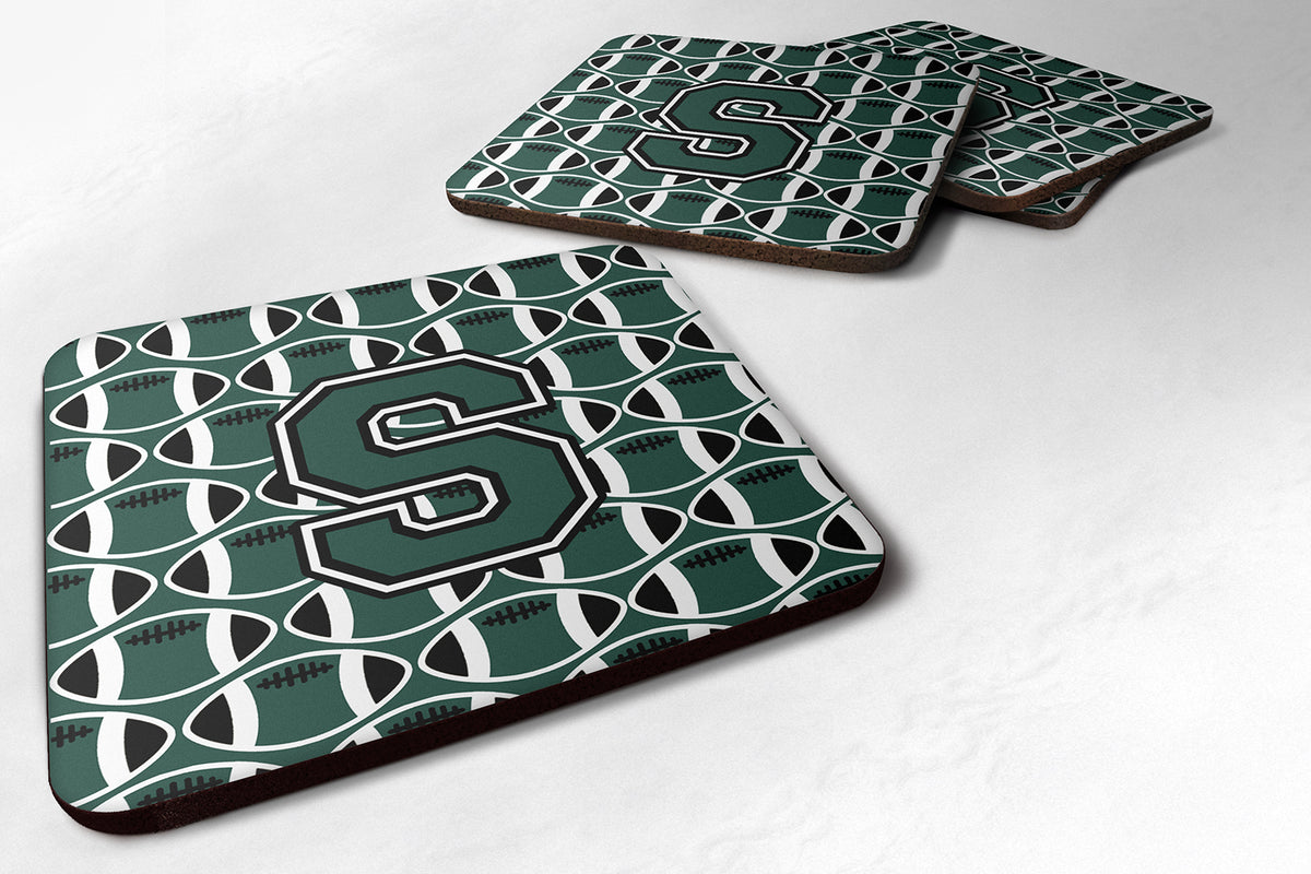 Letter S Football Green and White Foam Coaster Set of 4 CJ1071-SFC - the-store.com