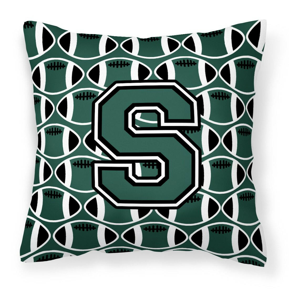Letter S Football Green and White Fabric Decorative Pillow CJ1071-SPW1414 by Caroline&#39;s Treasures