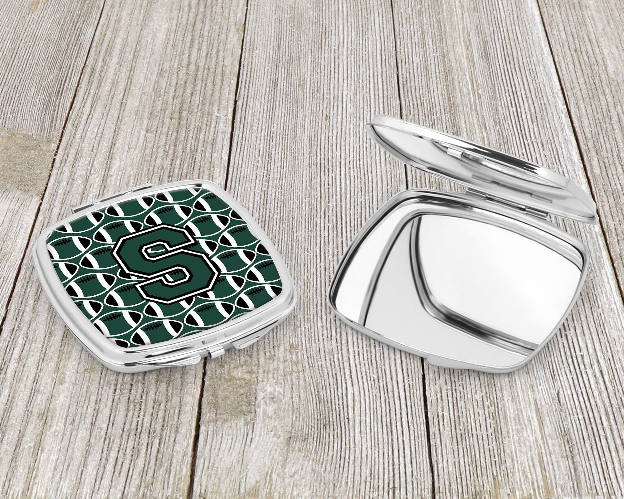 Letter S Football Green and White Compact Mirror CJ1071-SSCM  the-store.com.