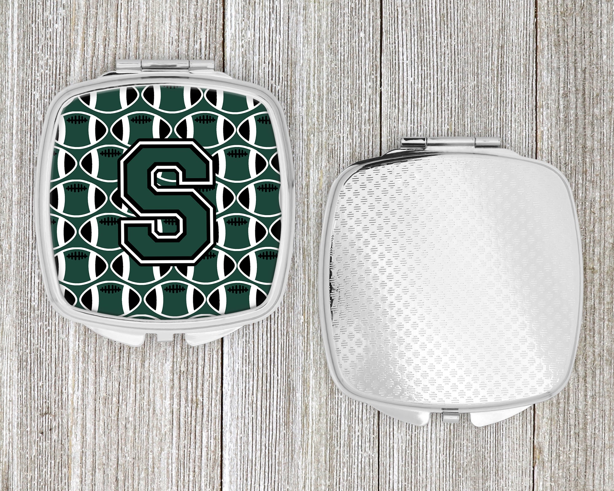 Letter S Football Green and White Compact Mirror CJ1071-SSCM