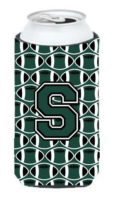 Letter S Football Green and White Tall Boy Beverage Insulator Hugger CJ1071-STBC by Caroline's Treasures