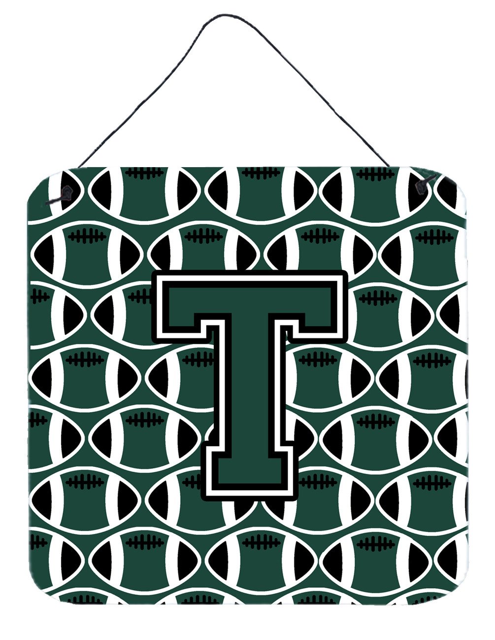 Letter T Football Green and White Wall or Door Hanging Prints CJ1071-TDS66 by Caroline&#39;s Treasures