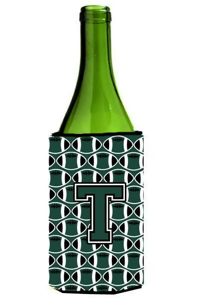 Letter T Football Green and White Wine Bottle Beverage Insulator Hugger CJ1071-TLITERK by Caroline&#39;s Treasures