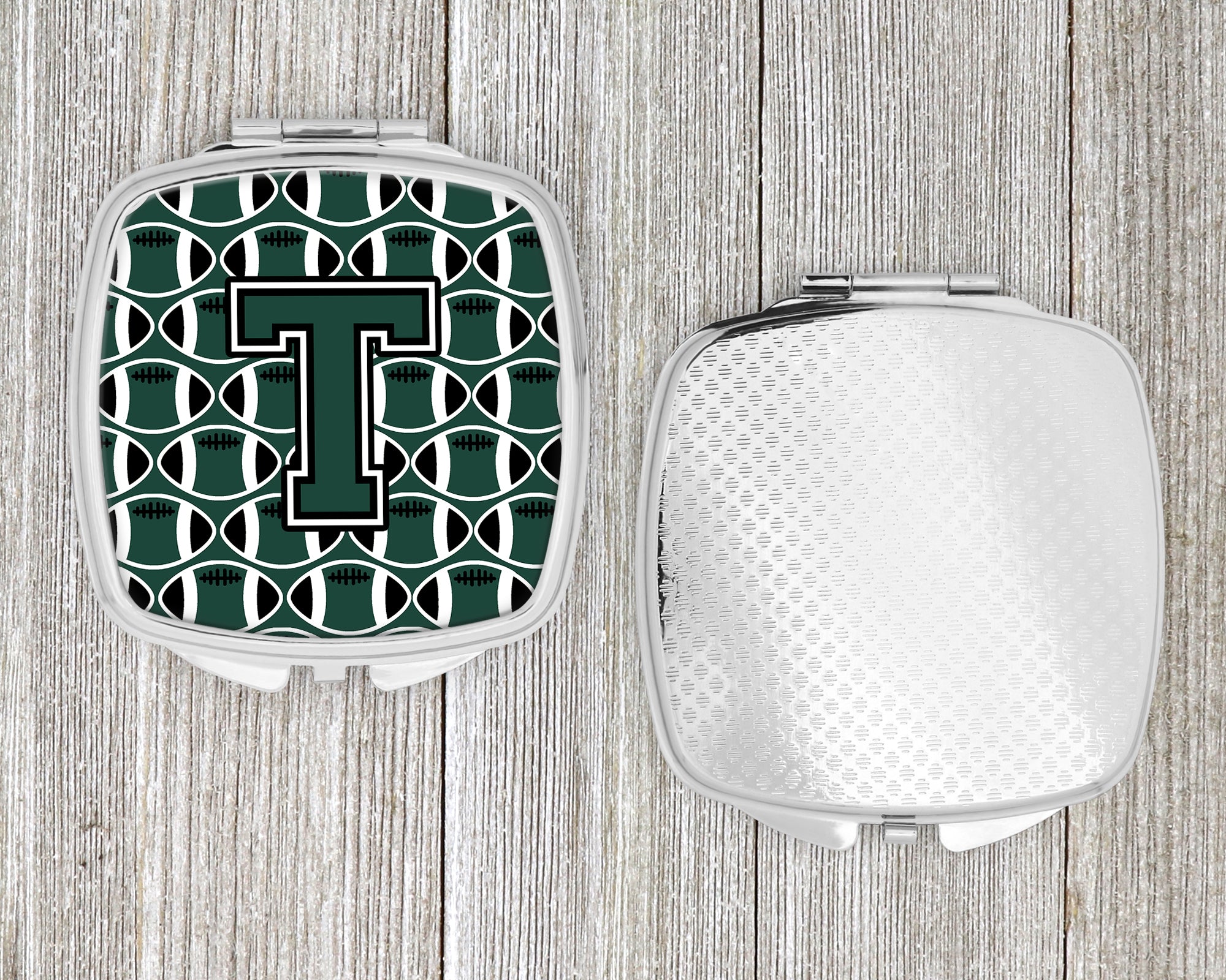 Letter T Football Green and White Compact Mirror CJ1071-TSCM