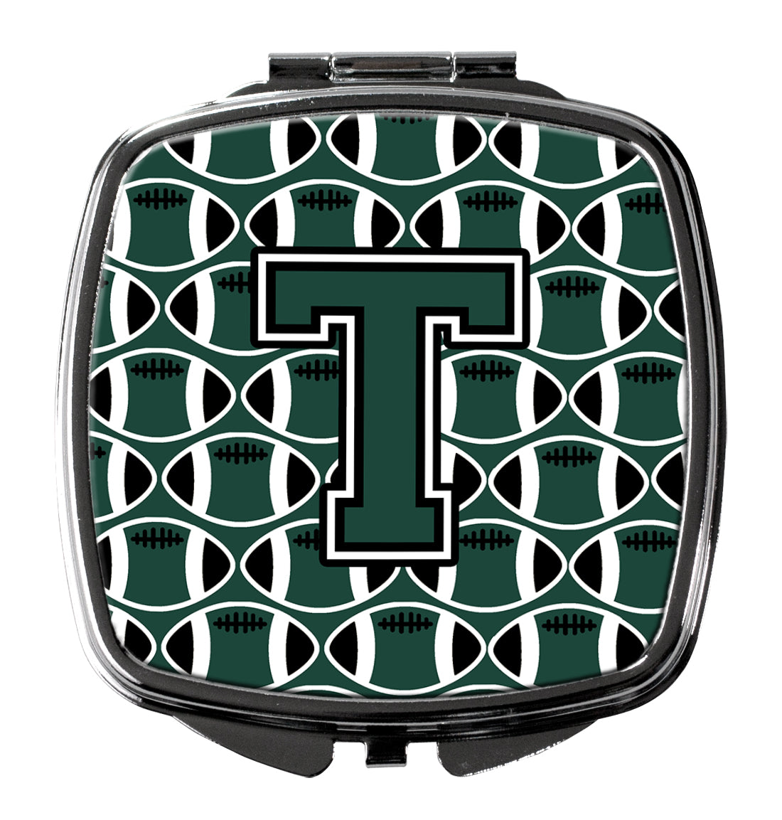 Letter T Football Green and White Compact Mirror CJ1071-TSCM  the-store.com.