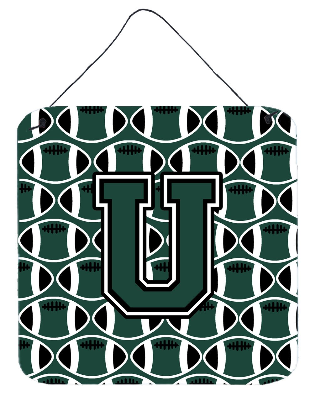 Letter U Football Green and White Wall or Door Hanging Prints CJ1071-UDS66 by Caroline&#39;s Treasures