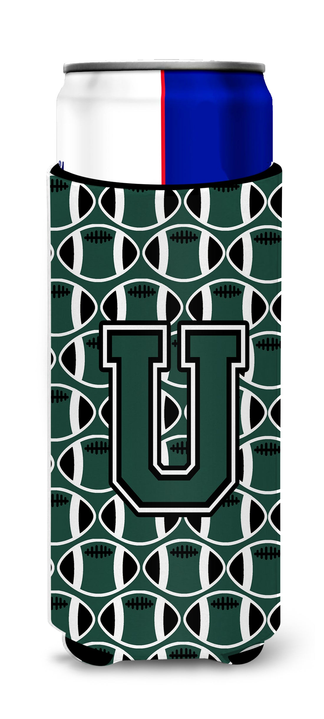 Letter U Football Green and White Ultra Beverage Insulators for slim cans CJ1071-UMUK