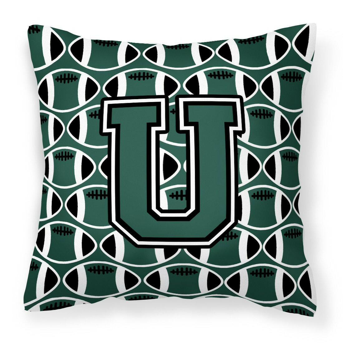 Letter U Football Green and White Fabric Decorative Pillow CJ1071-UPW1414 by Caroline&#39;s Treasures