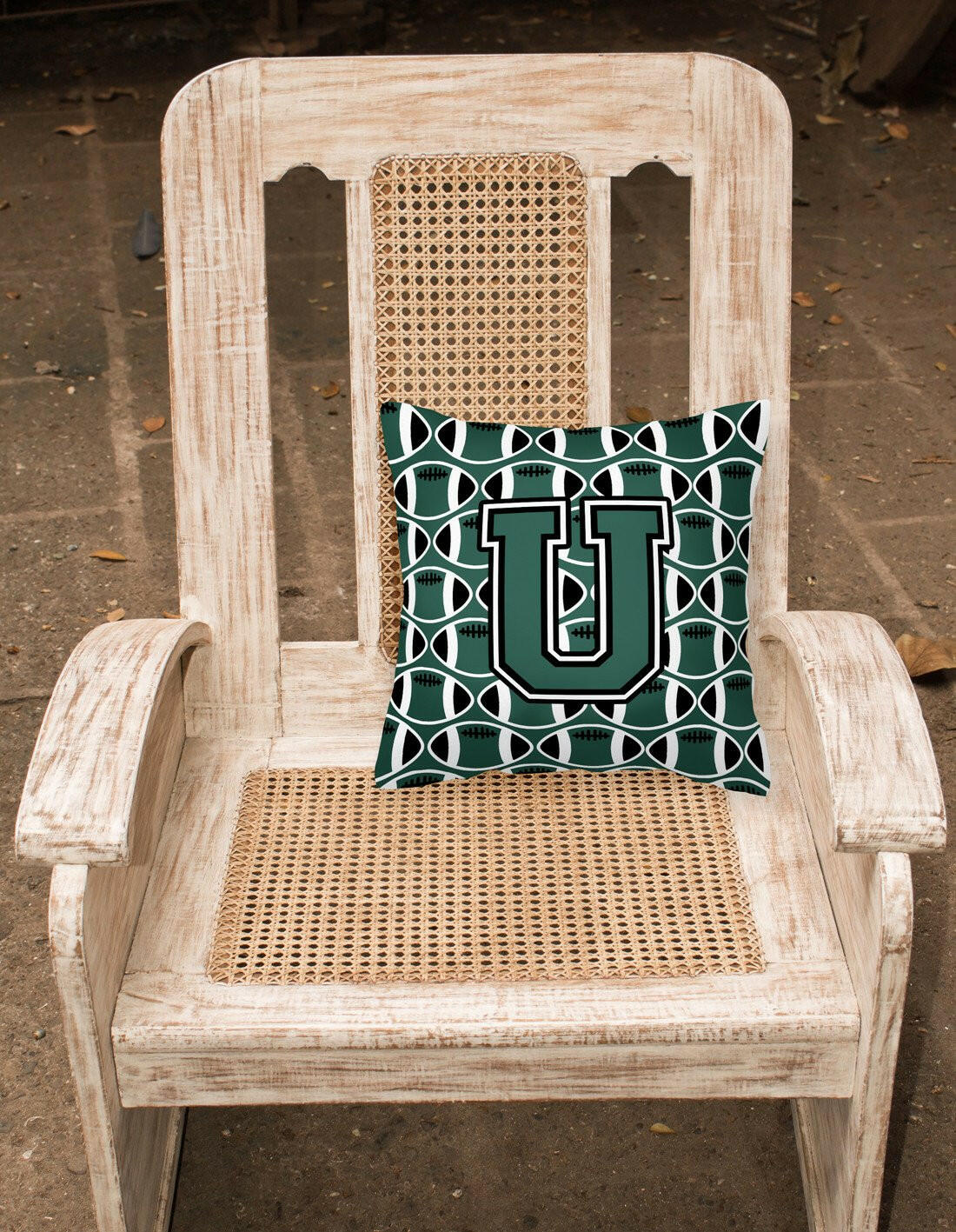 Letter U Football Green and White Fabric Decorative Pillow CJ1071-UPW1414 by Caroline's Treasures