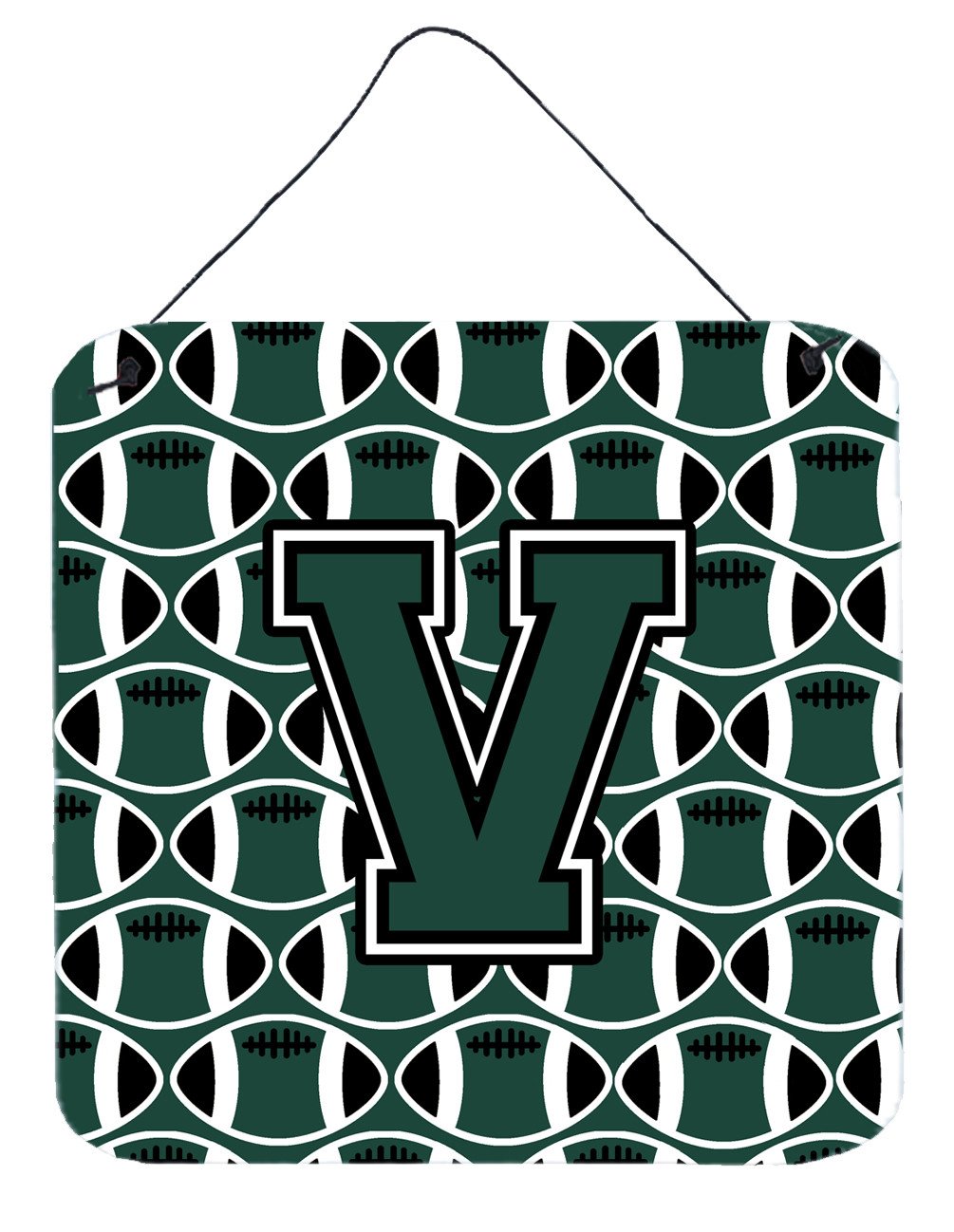 Letter V Football Green and White Wall or Door Hanging Prints CJ1071-VDS66 by Caroline&#39;s Treasures