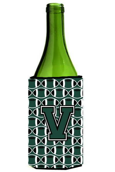 Letter V Football Green and White Wine Bottle Beverage Insulator Hugger CJ1071-VLITERK by Caroline&#39;s Treasures