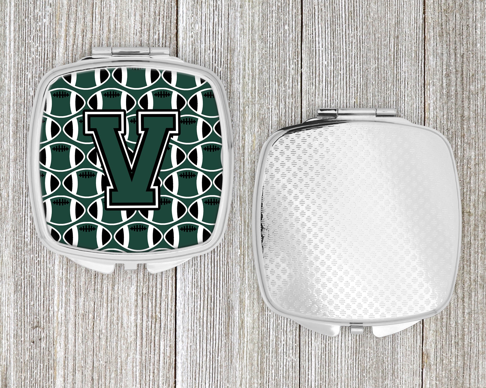 Letter V Football Green and White Compact Mirror CJ1071-VSCM