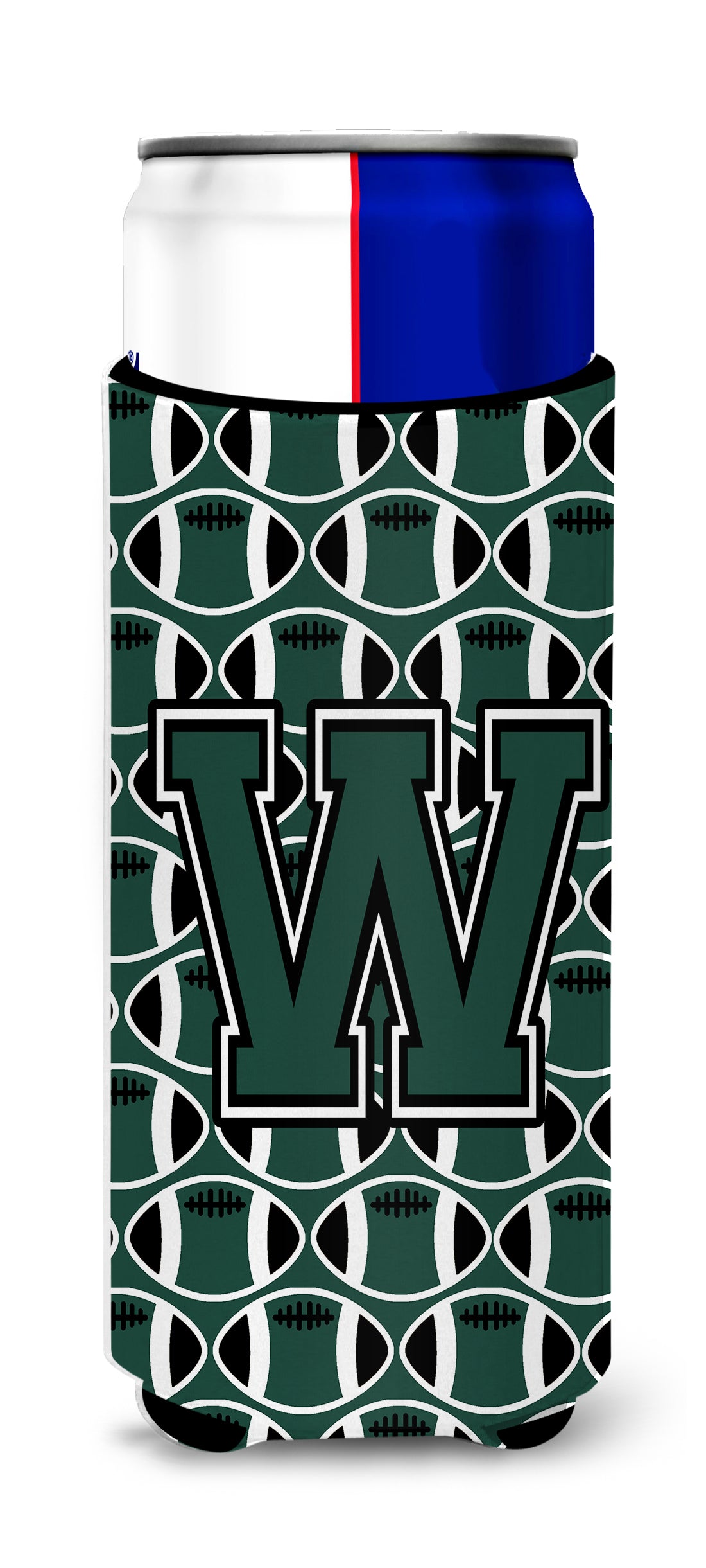 Letter W Football Green and White Ultra Beverage Insulators for slim cans CJ1071-WMUK