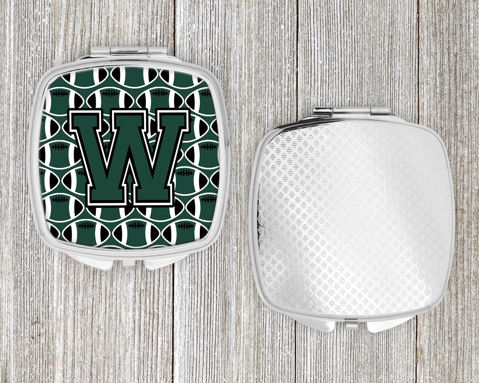Letter W Football Green and White Compact Mirror CJ1071-WSCM