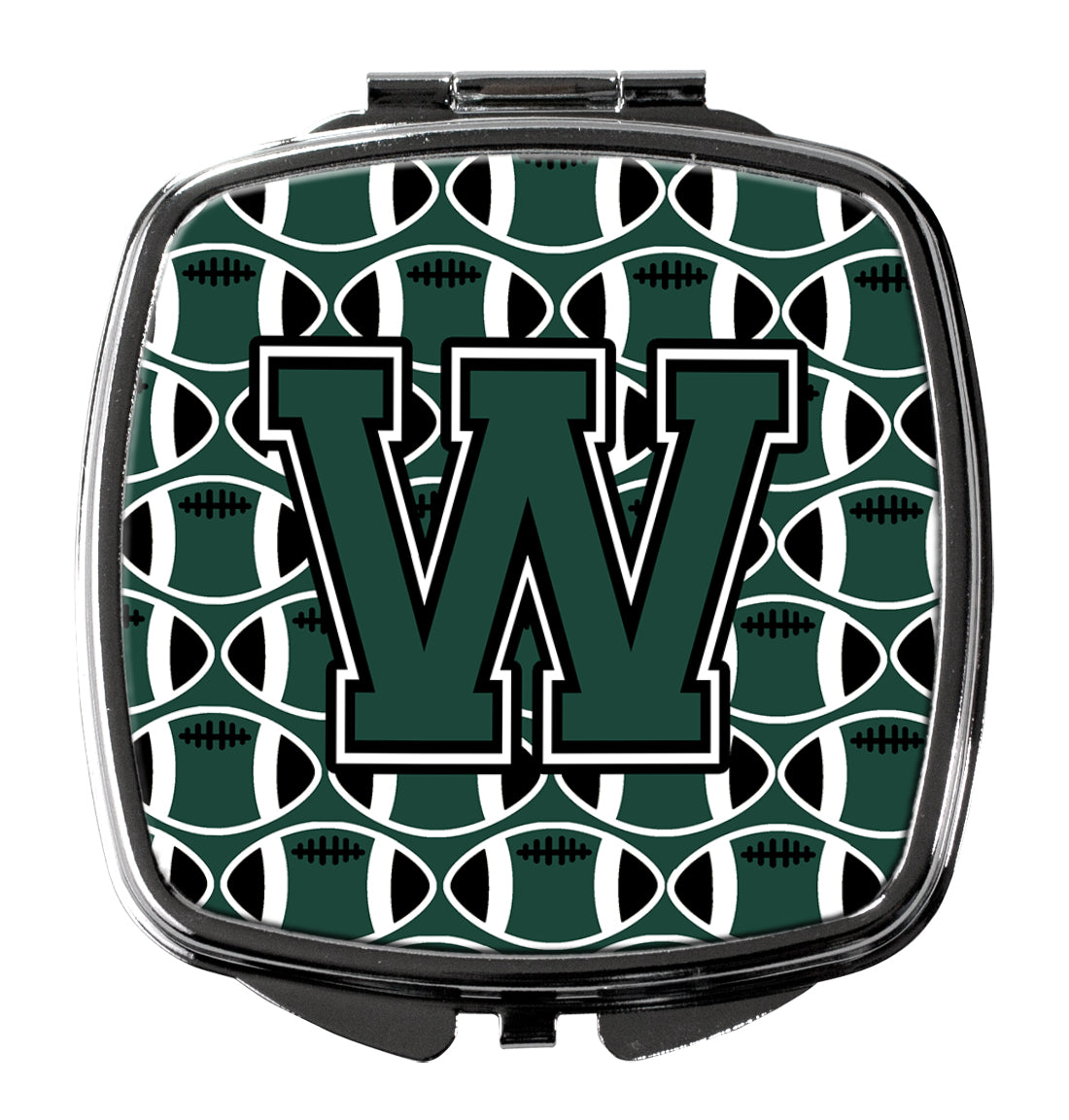 Letter W Football Green and White Compact Mirror CJ1071-WSCM  the-store.com.